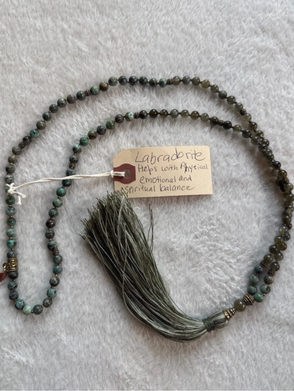 Labradorite Beaded Tassel Necklace - Green Labradorite